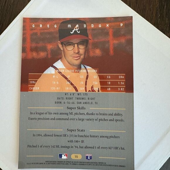 1995 Bowman's Best Jumbo Refractors Greg Maddux 15 mint condition 4x6 rare - Picture 4 of 4